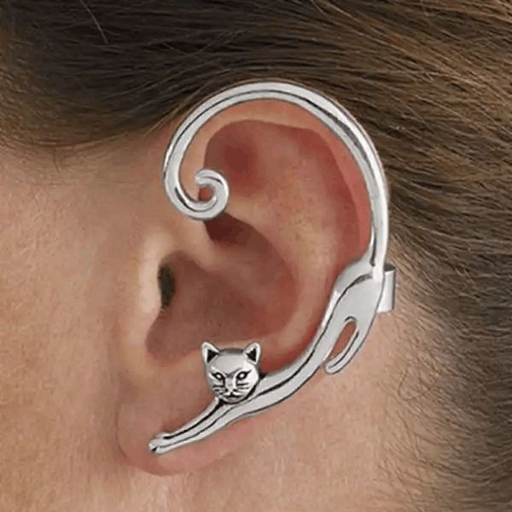 SILVER CAT EAR CRAWLER EAR JACKET EAR CUFF EAR HUGGER